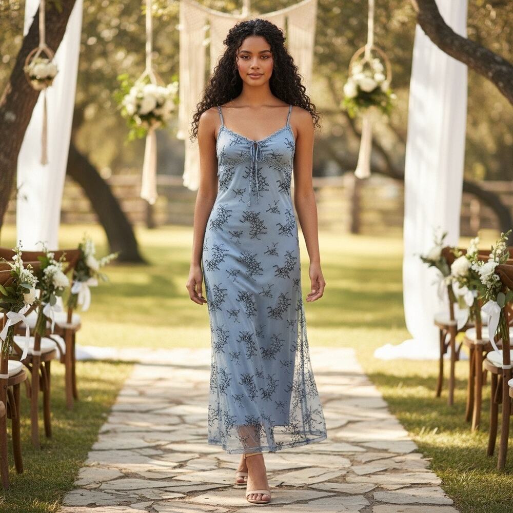 Grey Bandit midi dress Slip sheath Steely blue floral Size Junior Small